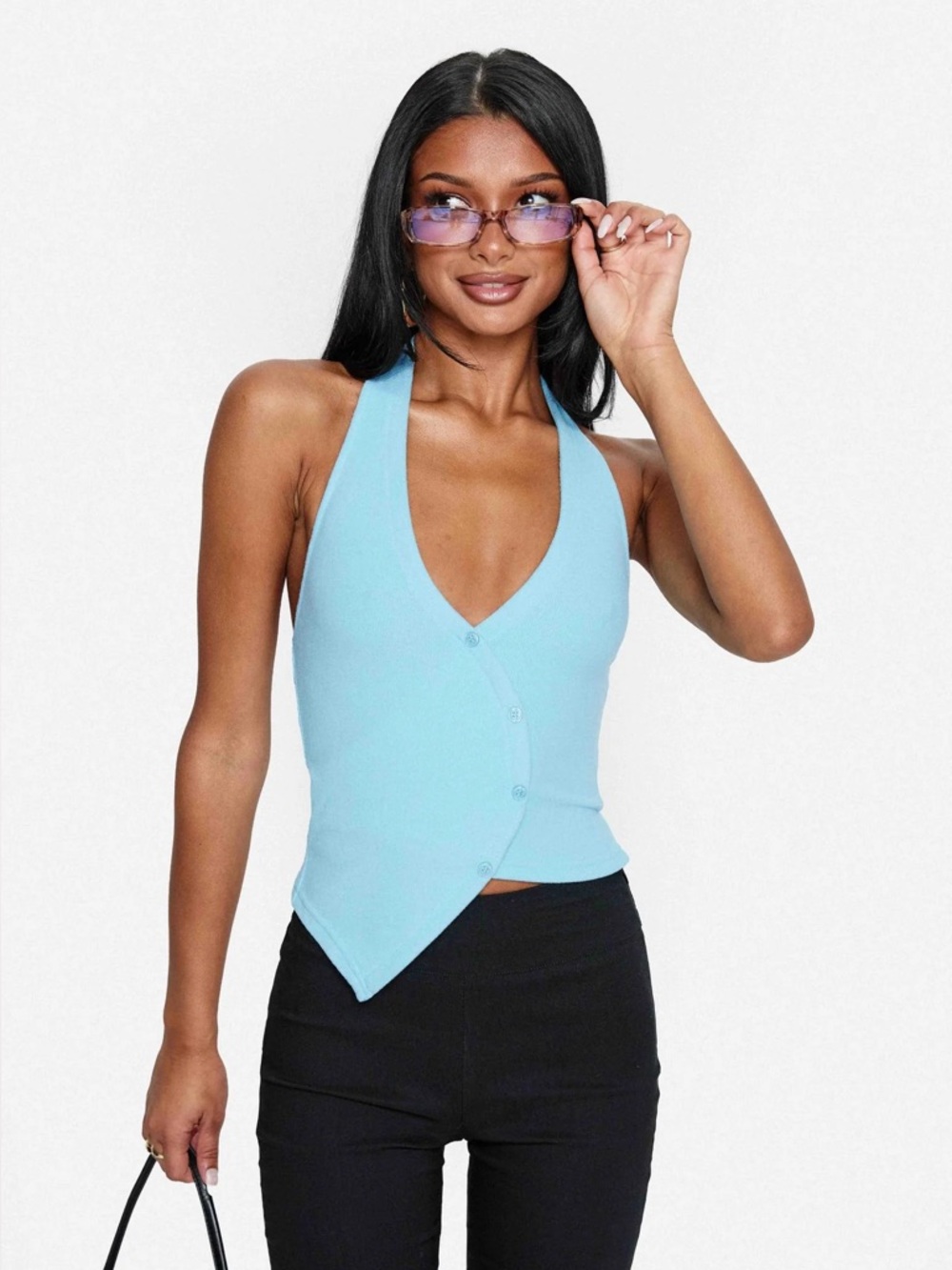 Princess Polly Avrilla Knit Blue Halter Top